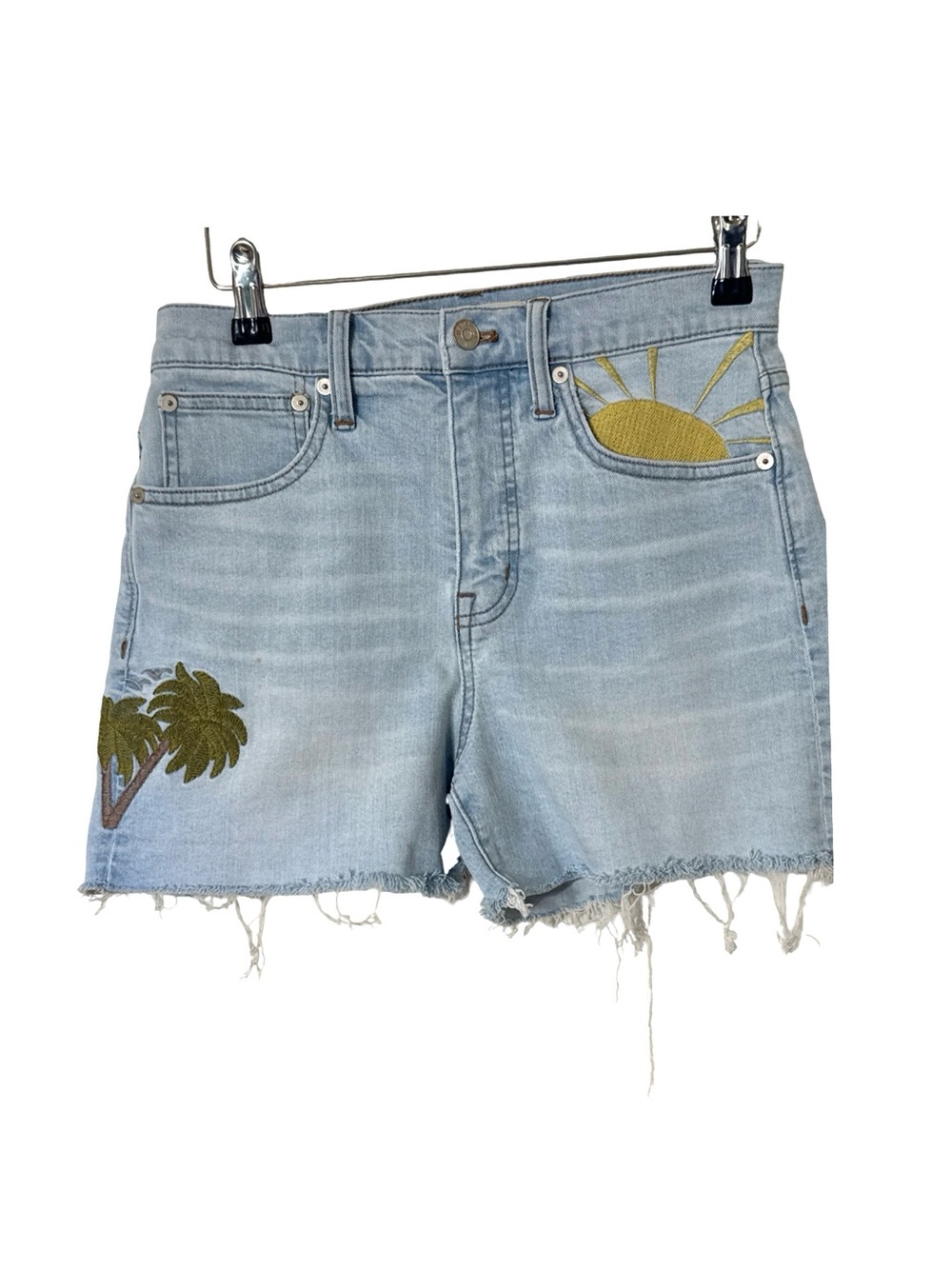 MADEWELL Light Denim Shorts with Embroidery, Size 25”